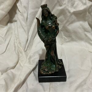 Elegant Bronze and Green Greek or Roman Goddess Sculpture- Fortuna